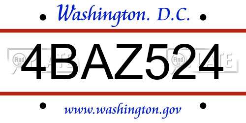 4BAZ524 District Of Columbia License Plate