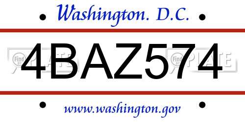 4BAZ574 District Of Columbia License Plate