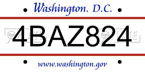 4BAZ824 District Of Columbia License Plate