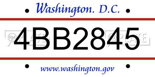 4BB2845 District Of Columbia License Plate