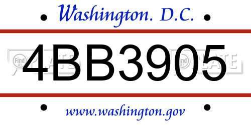 4BB3905 District Of Columbia License Plate