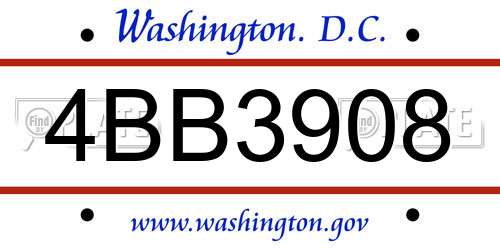 4BB3908 District Of Columbia License Plate