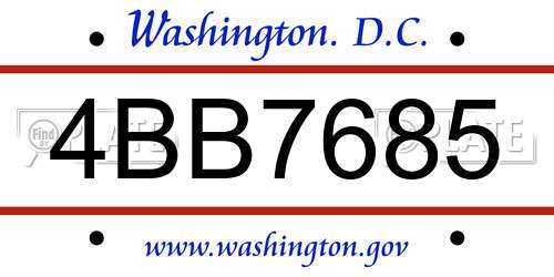 4BB7685 District Of Columbia License Plate