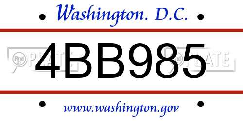 4BB985 District Of Columbia License Plate