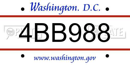 4BB988 District Of Columbia License Plate