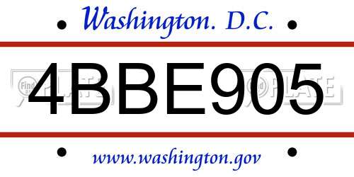 4BBE905 District Of Columbia License Plate