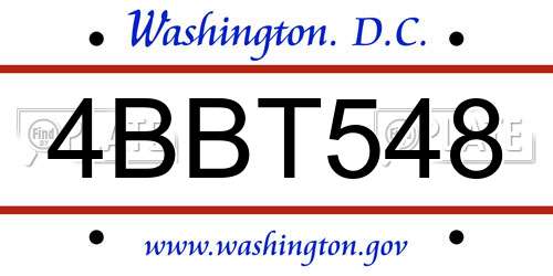 4BBT548 District Of Columbia License Plate