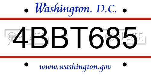 4BBT685 District Of Columbia License Plate