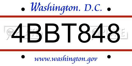 4BBT848 District Of Columbia License Plate