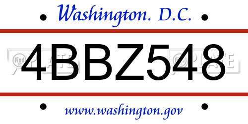 4BBZ548 District Of Columbia License Plate