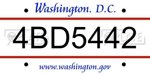 4BD5442 District Of Columbia License Plate