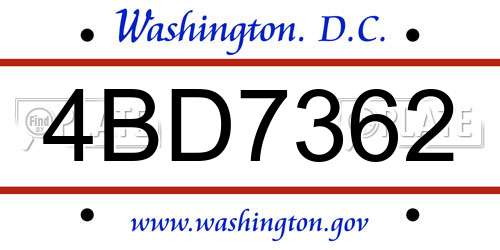 4BD7362 District Of Columbia License Plate