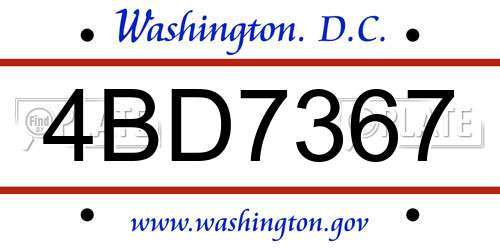 4BD7367 District Of Columbia License Plate
