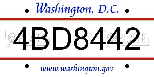 4BD8442 District Of Columbia License Plate