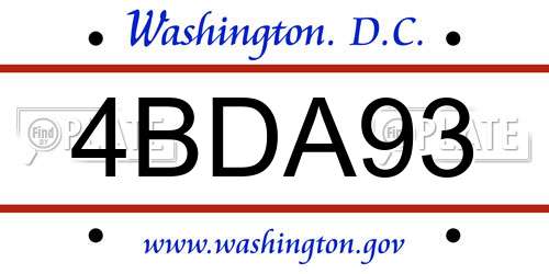 4BDA93 District Of Columbia License Plate