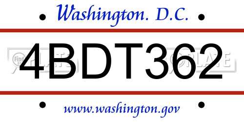 4BDT362 District Of Columbia License Plate