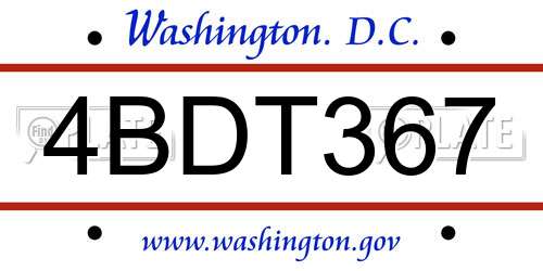 4BDT367 District Of Columbia License Plate