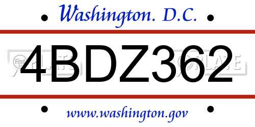 4BDZ362 District Of Columbia License Plate