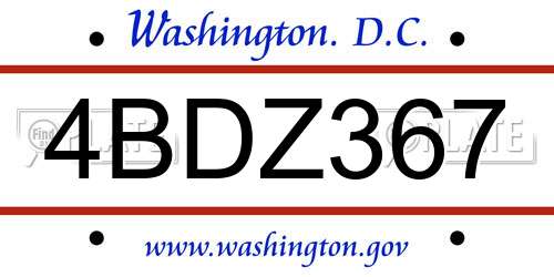 4BDZ367 District Of Columbia License Plate