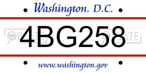 4BG258 District Of Columbia License Plate