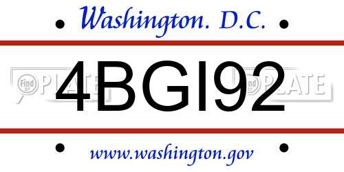 4BGI92 District Of Columbia License Plate