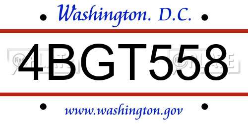 4BGT558 District Of Columbia License Plate