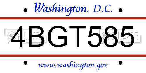 4BGT585 District Of Columbia License Plate