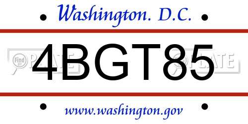 4BGT85 District Of Columbia License Plate