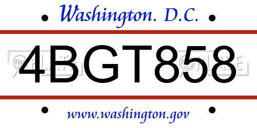 4BGT858 District Of Columbia License Plate