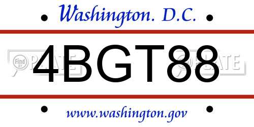 4BGT88 District Of Columbia License Plate