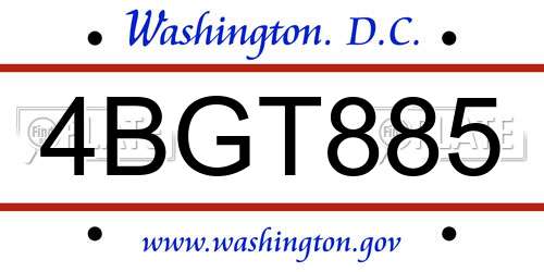 4BGT885 District Of Columbia License Plate