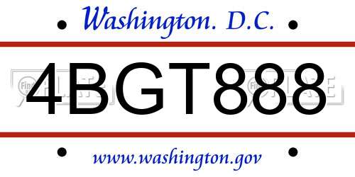 4BGT888 District Of Columbia License Plate