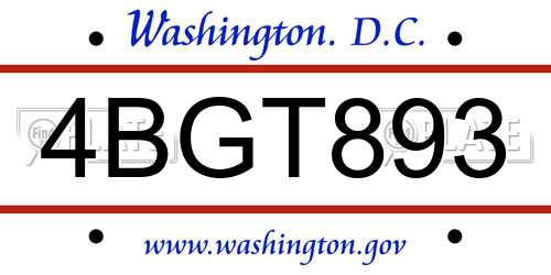 4BGT893 District Of Columbia License Plate