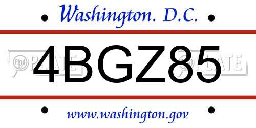 4BGZ85 District Of Columbia License Plate