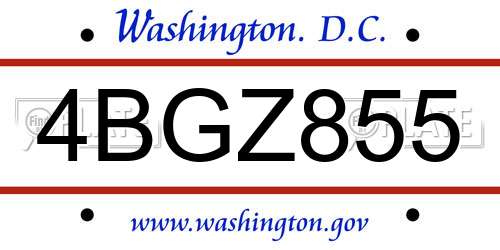 4BGZ855 District Of Columbia License Plate