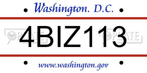 4BIZ113 District Of Columbia License Plate