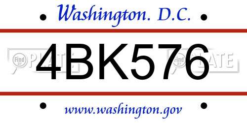 4BK576 District Of Columbia License Plate