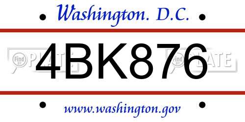 4BK876 District Of Columbia License Plate