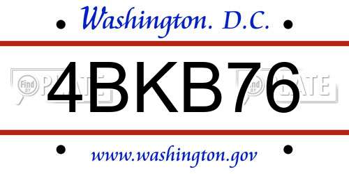 4BKB76 District Of Columbia License Plate