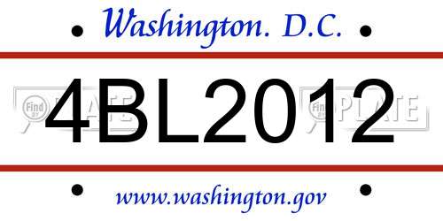 4BL2012 District Of Columbia License Plate
