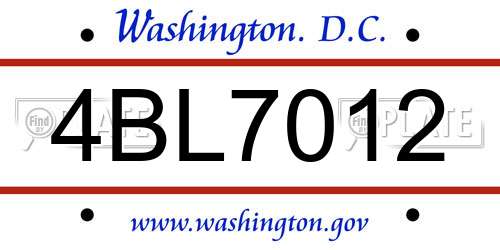 4BL7012 District Of Columbia License Plate