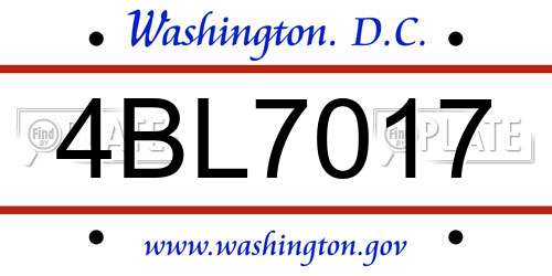 4BL7017 District Of Columbia License Plate