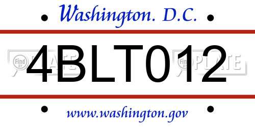 4BLT012 District Of Columbia License Plate