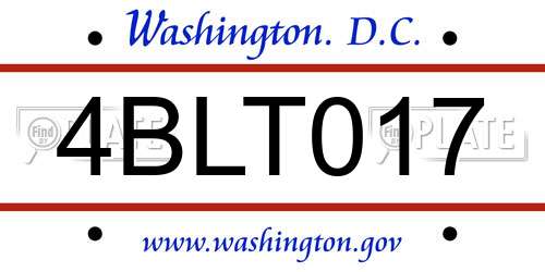 4BLT017 District Of Columbia License Plate