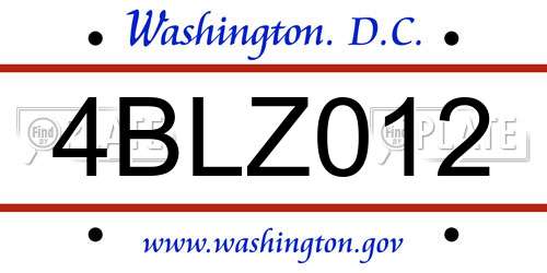 4BLZ012 District Of Columbia License Plate