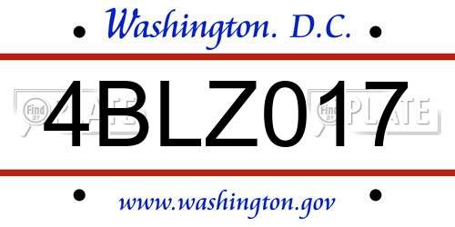 4BLZ017 District Of Columbia License Plate