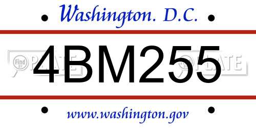 4BM255 District Of Columbia License Plate