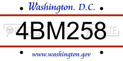 4BM258 District Of Columbia License Plate