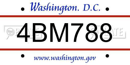 4BM788 District Of Columbia License Plate