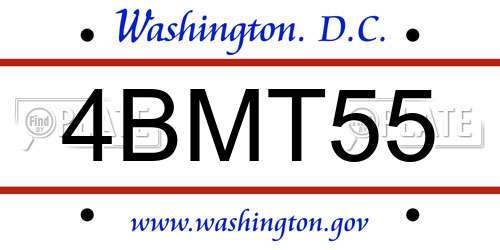 4BMT55 District Of Columbia License Plate